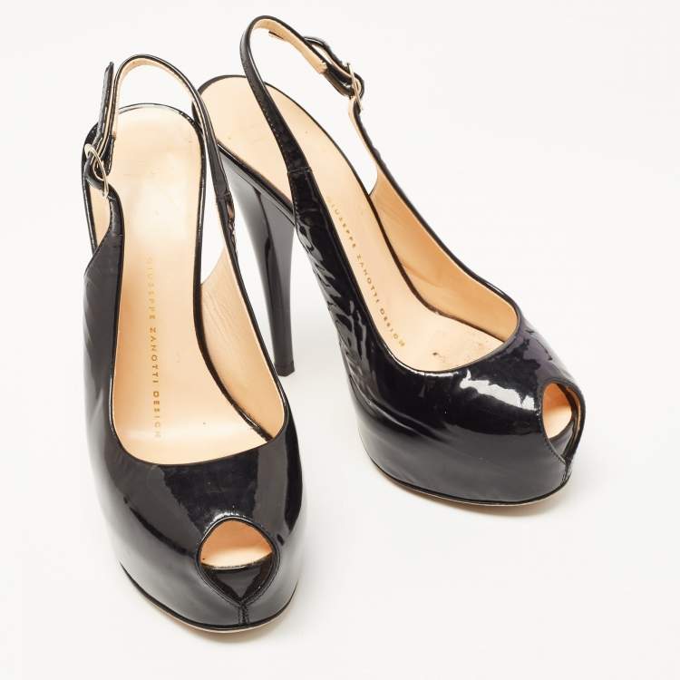 Pre Owned Giuseppe Zanotti Black Patent Leather Peep Toe Platform Slingback Pumps Size 36 