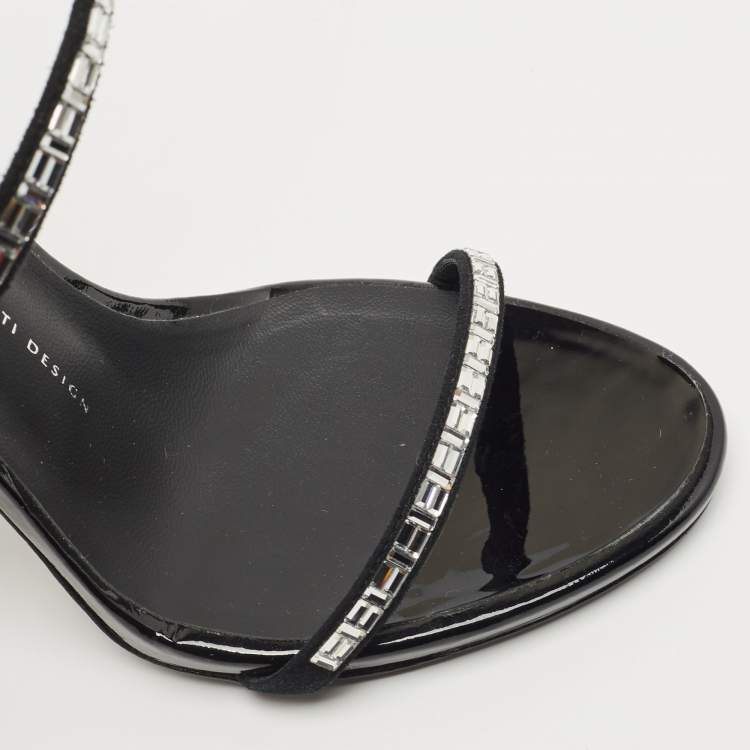 Pre Owned Giuseppe Zannoti Black Patent Leather and Suede Callipe Crystal Embellished Strappy Sandals Size 40