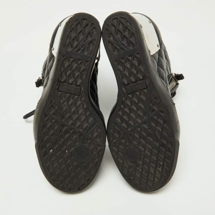 Pre Owned Giuseppe Zanotti Black Quilted Leather Wedge Sneakers Size 36.5
