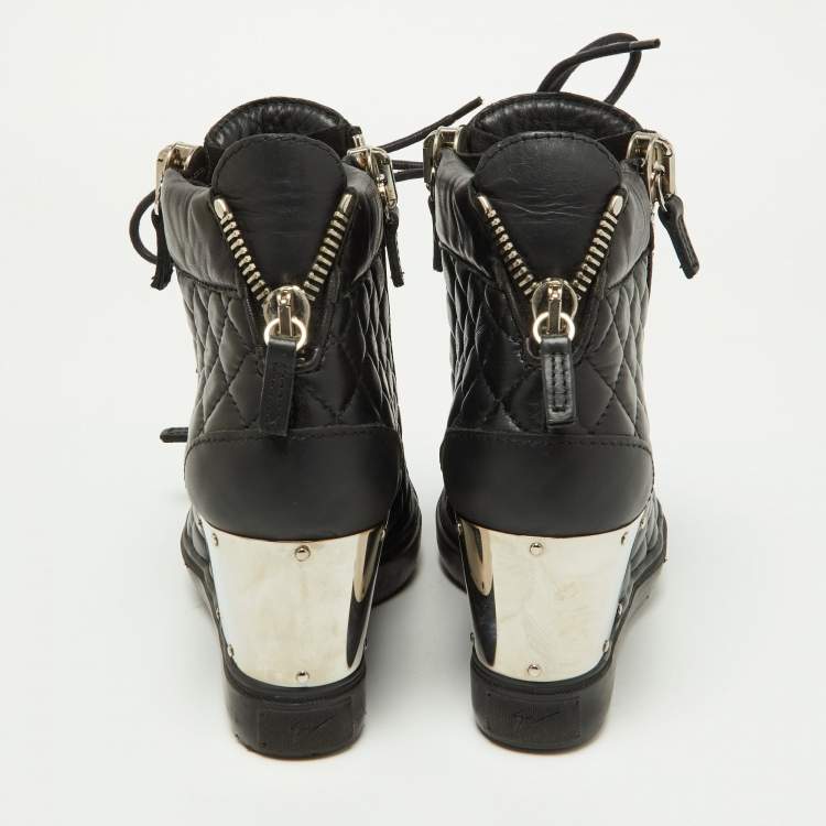 Pre Owned Giuseppe Zanotti Black Quilted Leather Wedge Sneakers Size 36.5