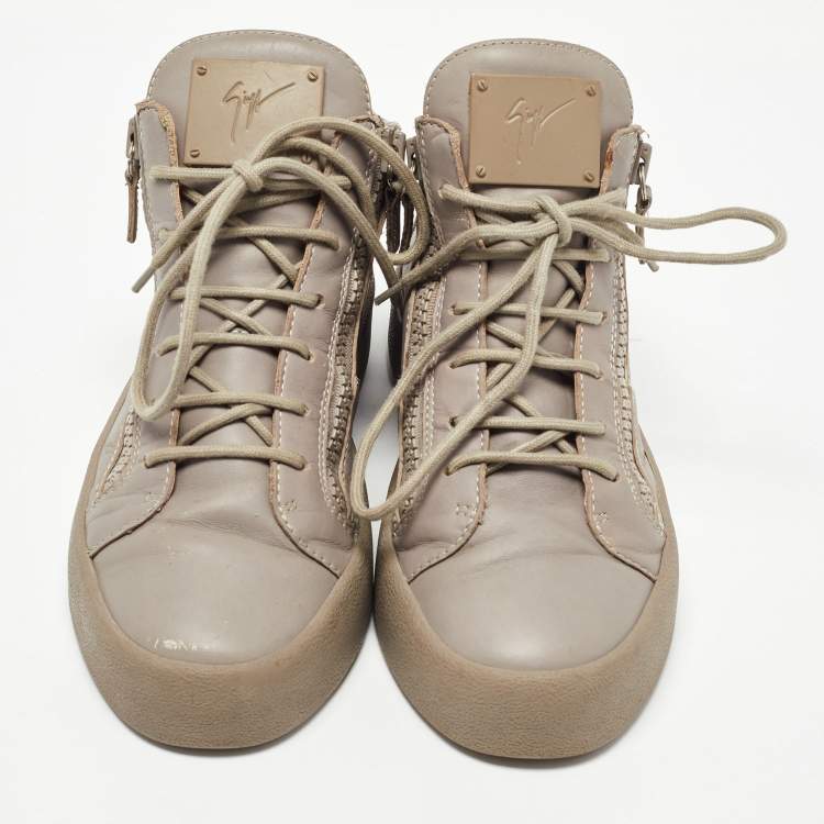Pre Owned Giuseppe Zanotti Grey Leather Kriss High Top Sneakers Size 41