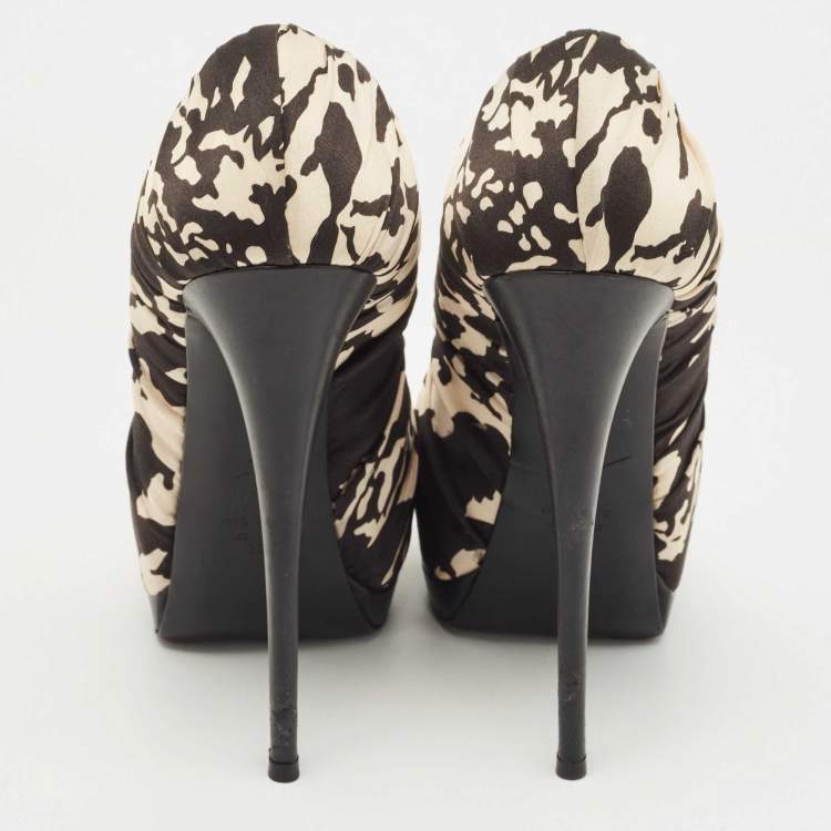 Pre Owned Giuseppe Zanotti Two Tone Printed Satin Peep Toe Platform Pumps Size 39
