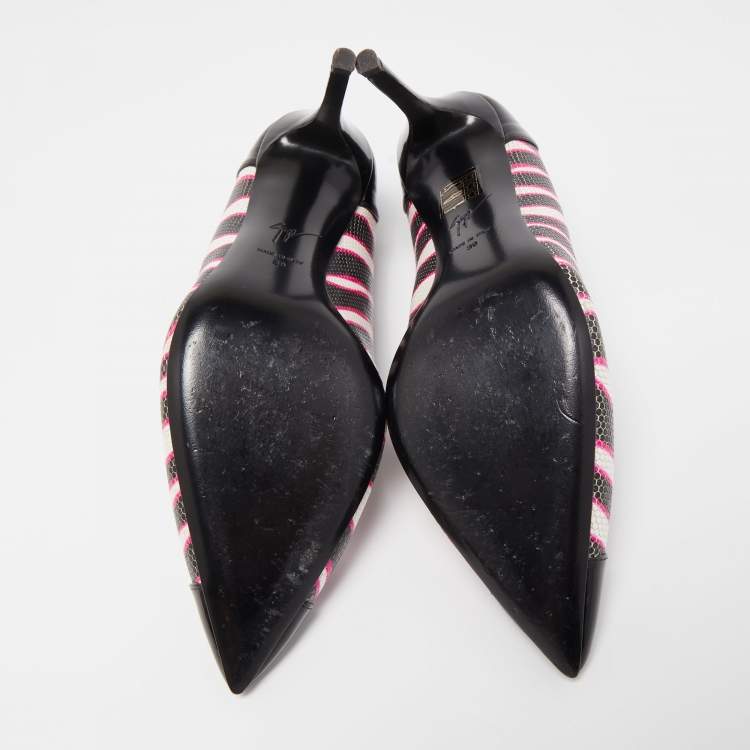 Pre Owned Giuseppe Zanotti Black/Pink Zebra Print Patent and Leather Pointed Toe Pumps Size 39