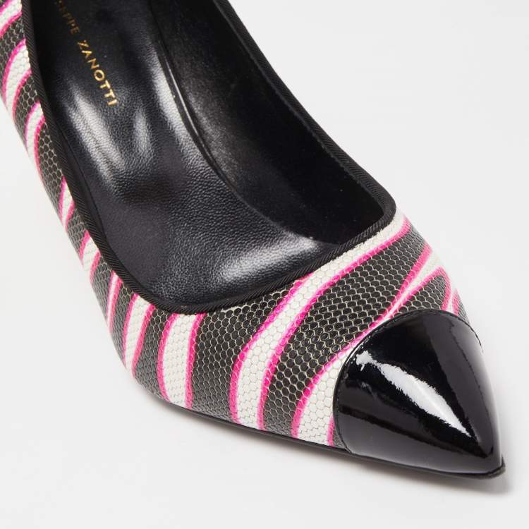 Pre Owned Giuseppe Zanotti Black/Pink Zebra Print Patent and Leather Pointed Toe Pumps Size 39