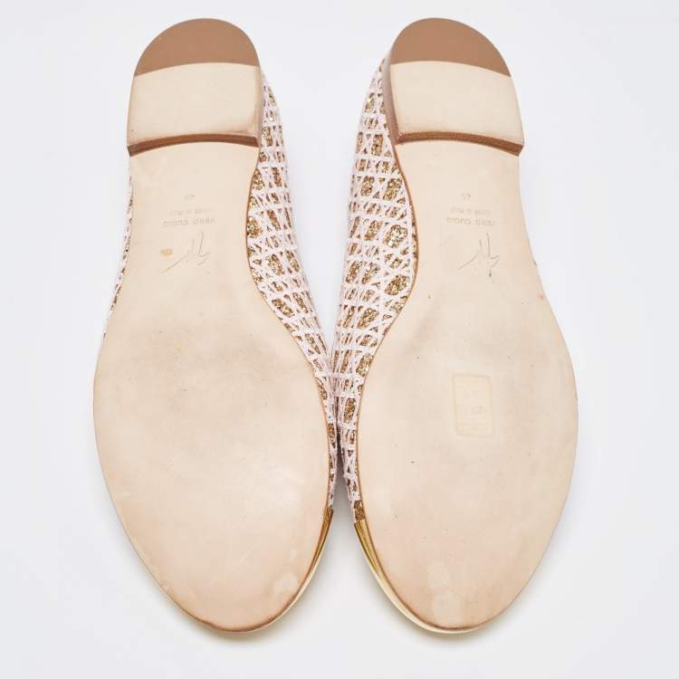 Pre Owned Giuseppe Zanotti Pink/Gold Coarse Glitter and Lace Smoking Slippers Size 40