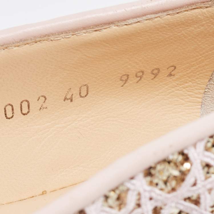 Pre Owned Giuseppe Zanotti Pink/Gold Coarse Glitter and Lace Smoking Slippers Size 40