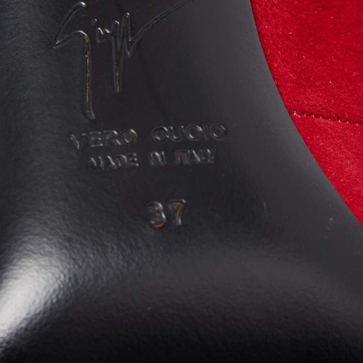 Pre Owned Giuseppe Zanotti Red Suede Ankle Booties Size 37