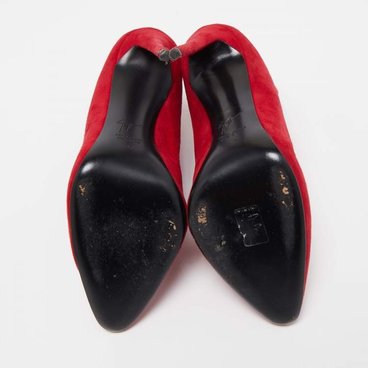 Pre Owned Giuseppe Zanotti Red Suede Ankle Booties Size 37