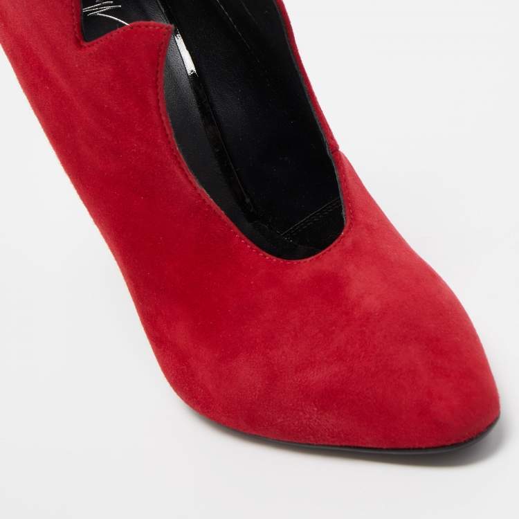 Pre Owned Giuseppe Zanotti Red Suede Ankle Booties Size 37