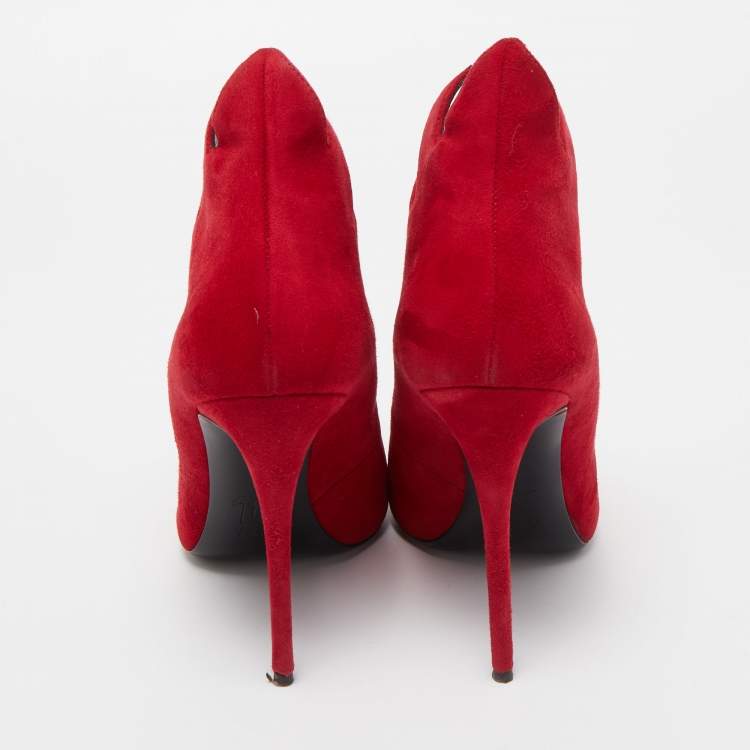 Pre Owned Giuseppe Zanotti Red Suede Ankle Booties Size 37