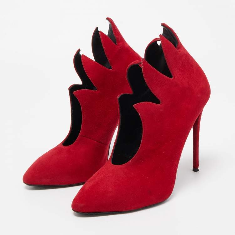 Pre Owned Giuseppe Zanotti Red Suede Ankle Booties Size 37