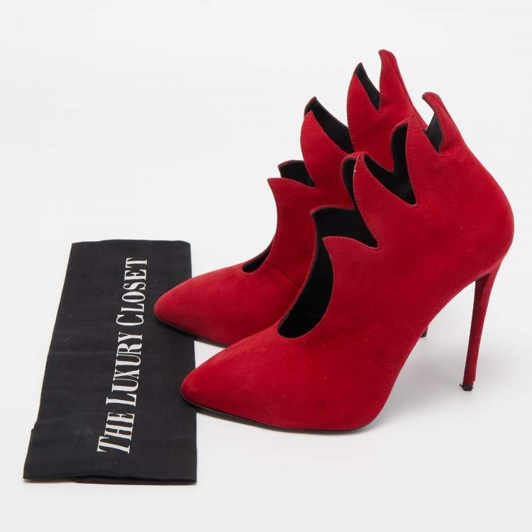 Pre Owned Giuseppe Zanotti Red Suede Ankle Booties Size 37