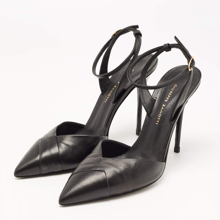 Pre Owned Giuseppe Zanotti Black Leather Slingback Pumps Size 37