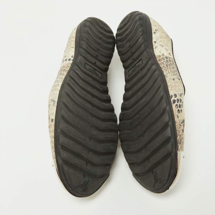 Pre Owned Giuseppe Zanotti Two Tone Python Embossed Leather Smoking Slippers Size 35.5