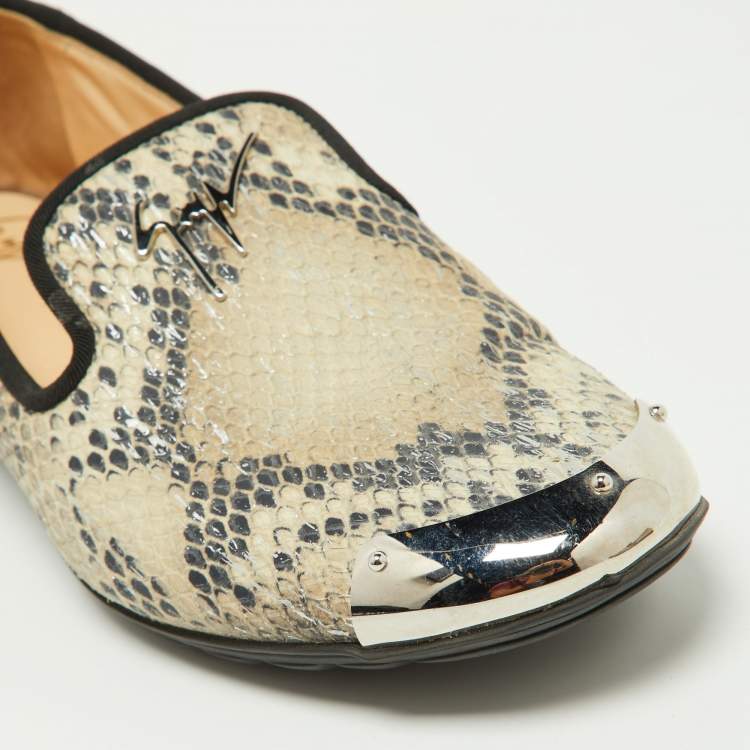 Pre Owned Giuseppe Zanotti Two Tone Python Embossed Leather Smoking Slippers Size 35.5