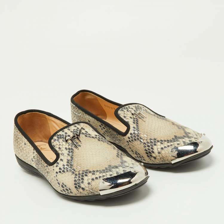 Pre Owned Giuseppe Zanotti Two Tone Python Embossed Leather Smoking Slippers Size 35.5