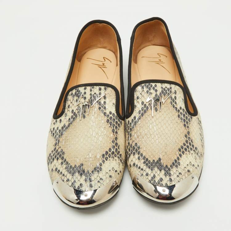 Pre Owned Giuseppe Zanotti Two Tone Python Embossed Leather Smoking Slippers Size 35.5
