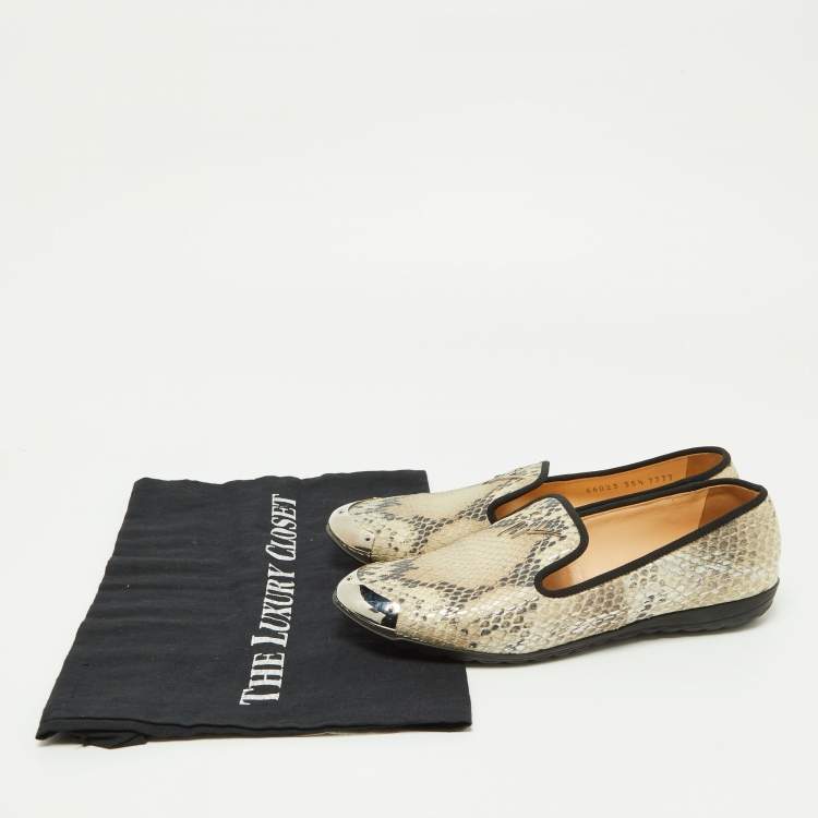 Pre Owned Giuseppe Zanotti Two Tone Python Embossed Leather Smoking Slippers Size 35.5