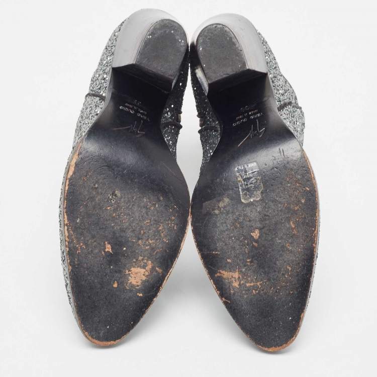 Pre Owned Giuseppe Zanotti Grey Coarse Glitter Ankle Boots Size 39