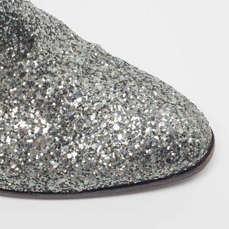 Pre Owned Giuseppe Zanotti Grey Coarse Glitter Ankle Boots Size 39