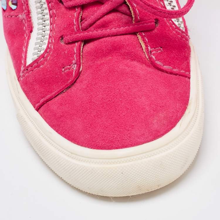 Pre Owned Giuseppe Zanotti Pink Suede Crystal Embellished Wedge Sneakers Size 39