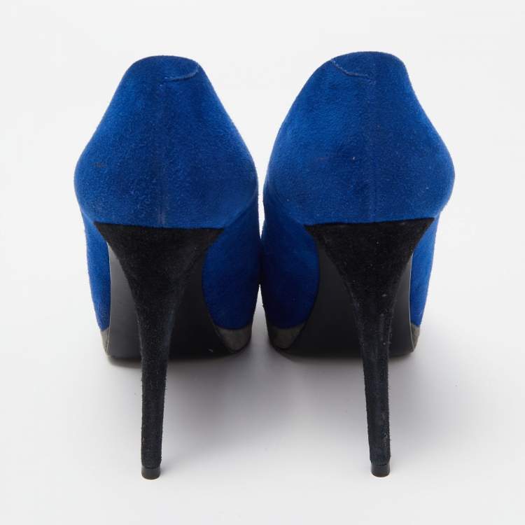 Pre Owned Giuseppe Zanotti Blue Suede Peep Toe Platform Pumps Size 37