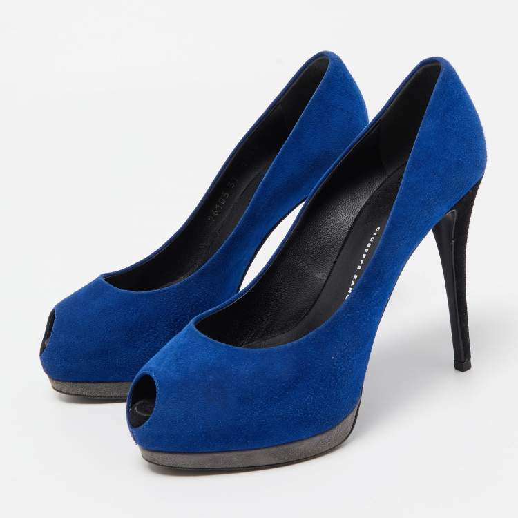 Giuseppe Zanotti Blue Suede Peep Toe Platform Pumps Size 37 Giuseppe Zanotti TLC