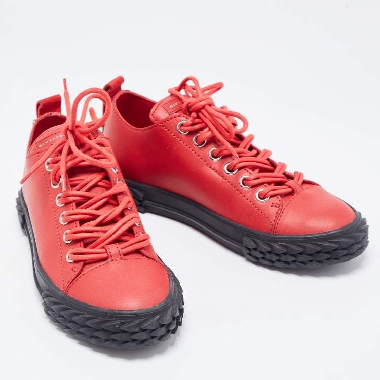 Pre Owned Giuseppe Zanotti Red Leather Blabber Jellyfish Low Top Sneakers Size 38