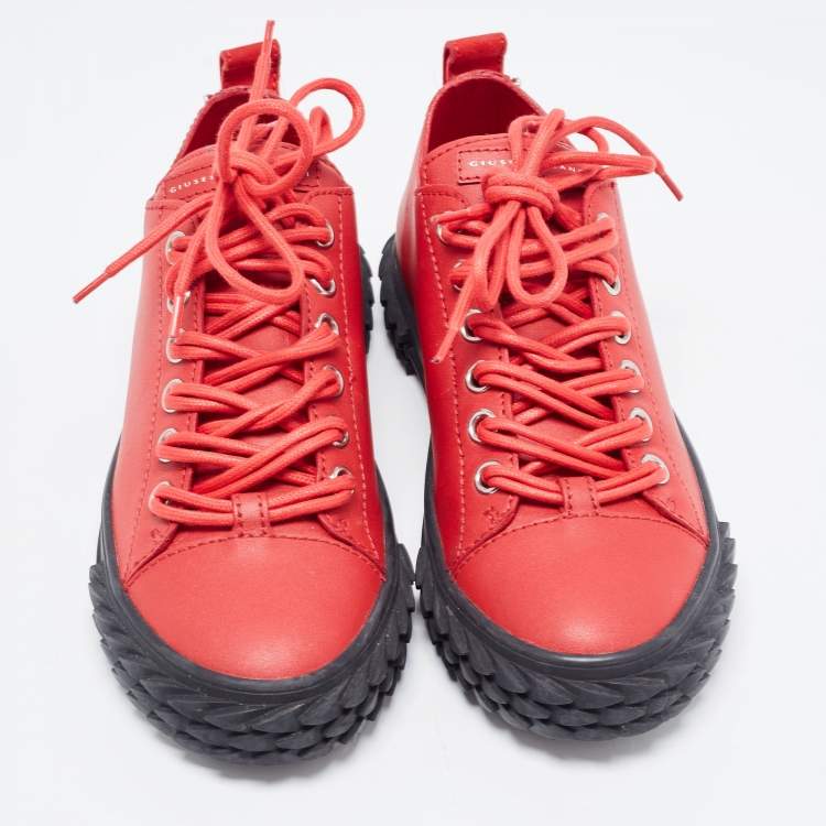 Pre Owned Giuseppe Zanotti Red Leather Blabber Jellyfish Low Top Sneakers Size 38