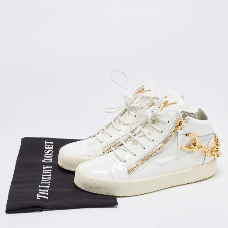 Pre Owned Giuseppe Zanotti White Patent Leather High Top Sneakers Size 38