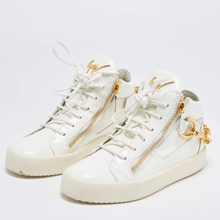 Pre Owned Giuseppe Zanotti White Patent Leather High Top Sneakers Size 38