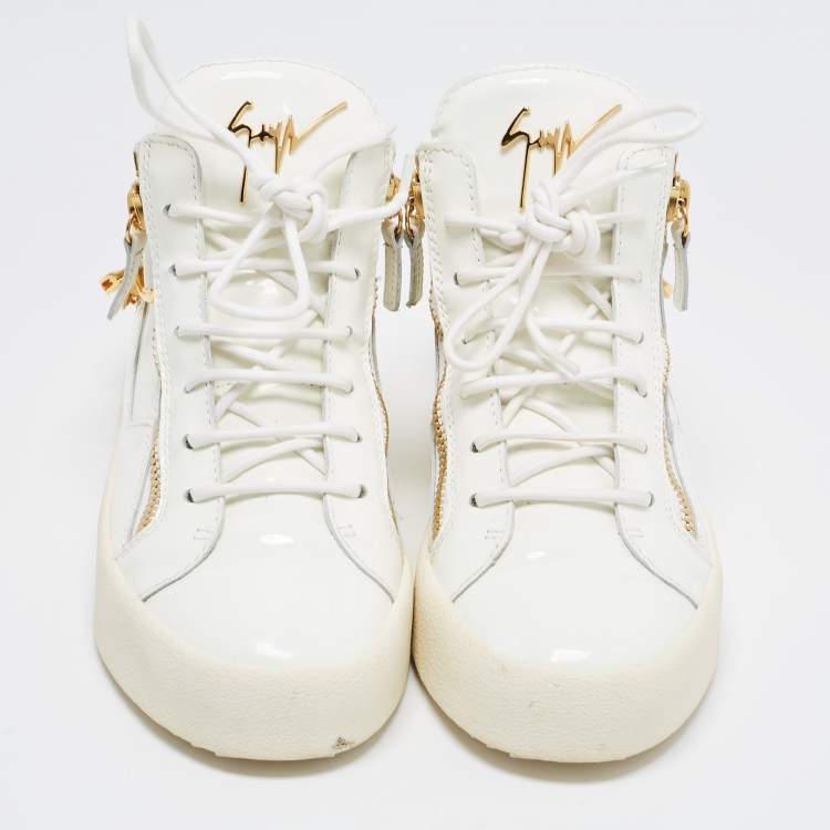 Pre Owned Giuseppe Zanotti White Patent Leather High Top Sneakers Size 38