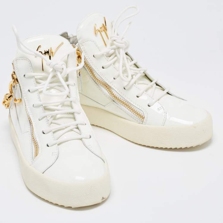 Pre Owned Giuseppe Zanotti White Patent Leather High Top Sneakers Size 38