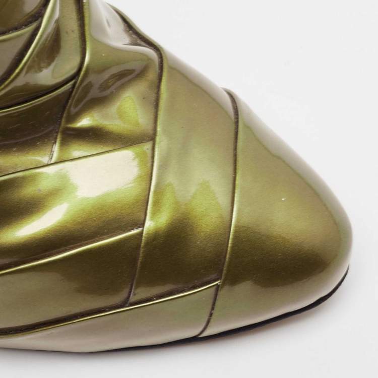 Pre Owned Giuseppe Zanotti Olive Green Patent Leather Ankle Booties Size 38