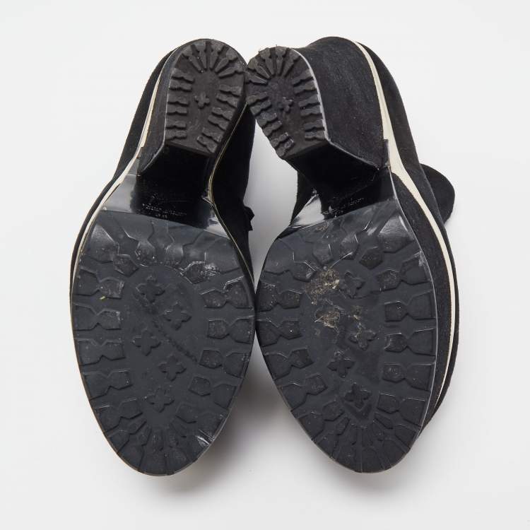 Pre Owned Giuseppe Zanotti Black Suede Gold Detail Ankle Boots Size 38