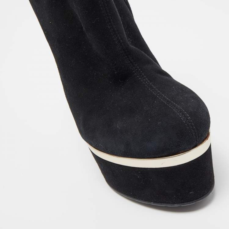 Pre Owned Giuseppe Zanotti Black Suede Gold Detail Ankle Boots Size 38