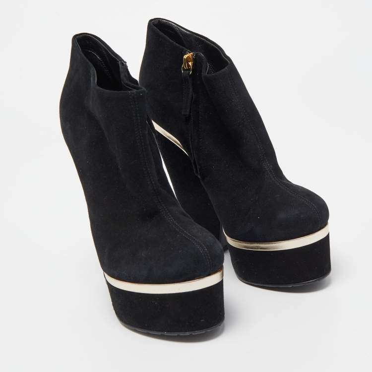 Pre Owned Giuseppe Zanotti Black Suede Gold Detail Ankle Boots Size 38