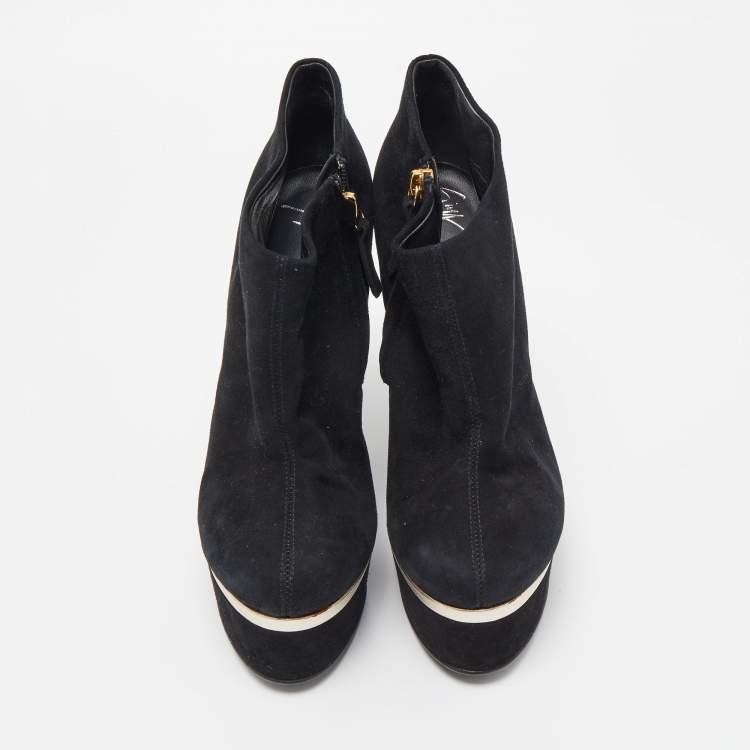 Pre Owned Giuseppe Zanotti Black Suede Gold Detail Ankle Boots Size 38