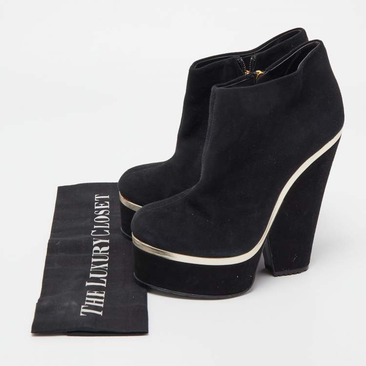 Pre Owned Giuseppe Zanotti Black Suede Gold Detail Ankle Boots Size 38