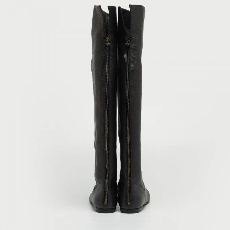 Pre Owned Giuseppe Zanotti Black Leather Knee High Boots Size 38.5