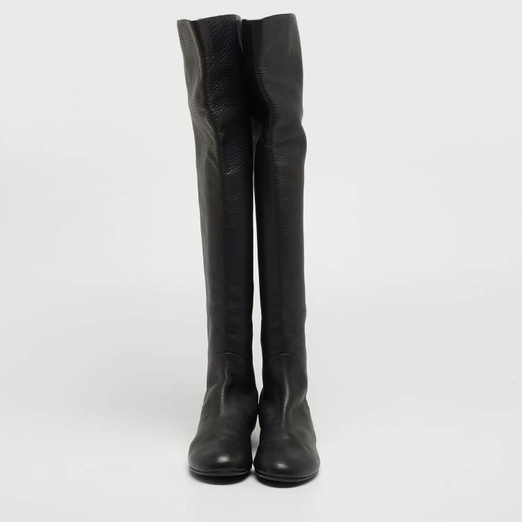 Pre Owned Giuseppe Zanotti Black Leather Knee High Boots Size 38.5
