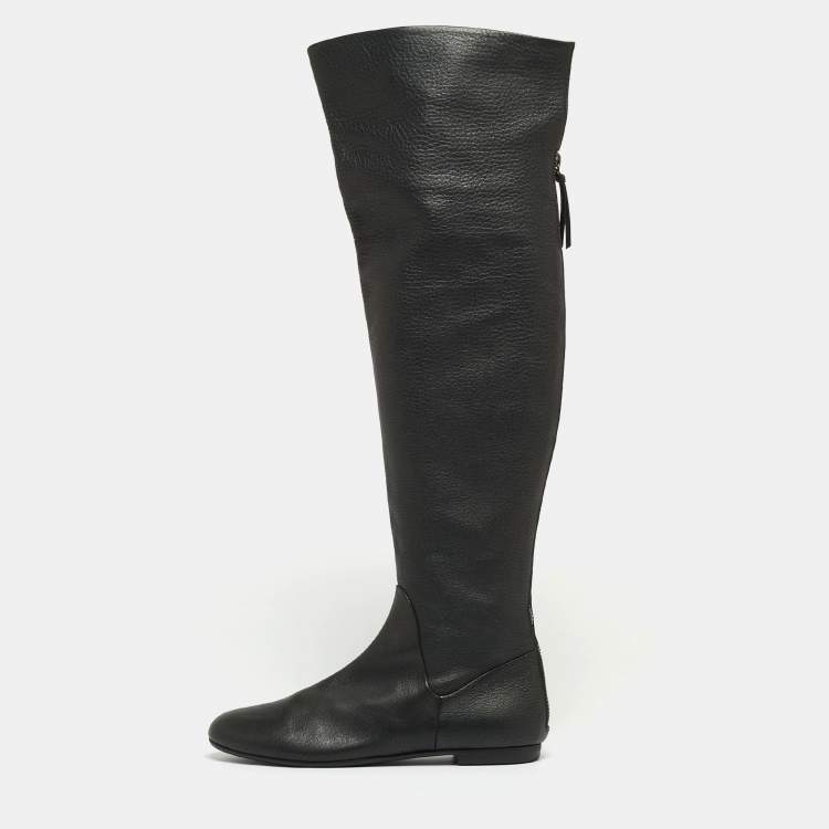 Pre Owned Giuseppe Zanotti Black Leather Knee High Boots Size 38.5