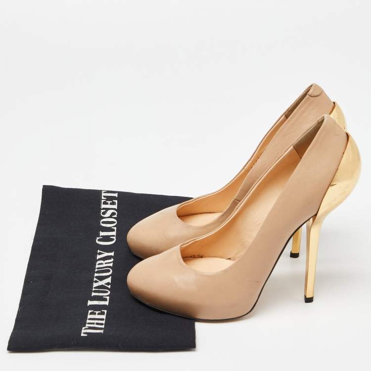 Pre Owned Giuseppe Zanotti Beige Leather Round Top Pumps Size 36  