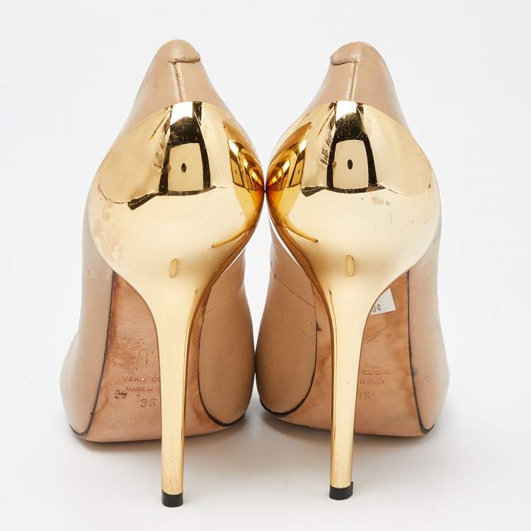 Pre Owned Giuseppe Zanotti Beige Leather Round Top Pumps Size 36  
