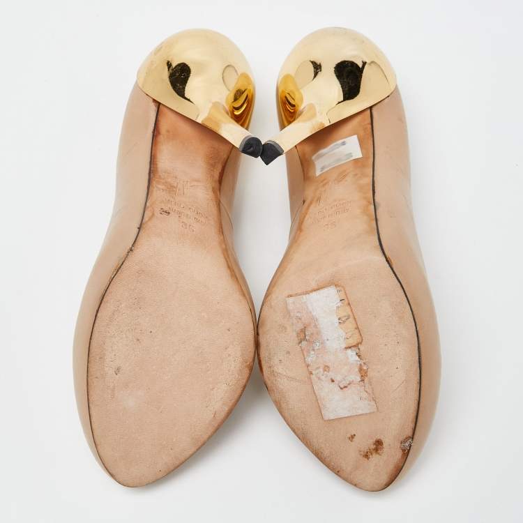 Pre Owned Giuseppe Zanotti Beige Leather Round Top Pumps Size 36  