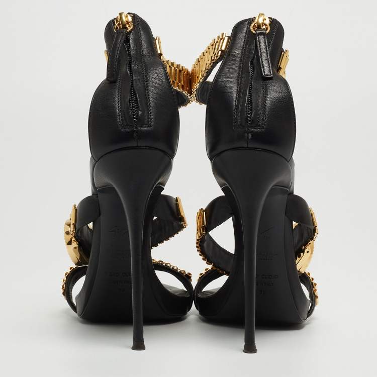 Pre Owned Giuseppe Zanotti Black Leather Gzxcowan Watch Sandals Size 39