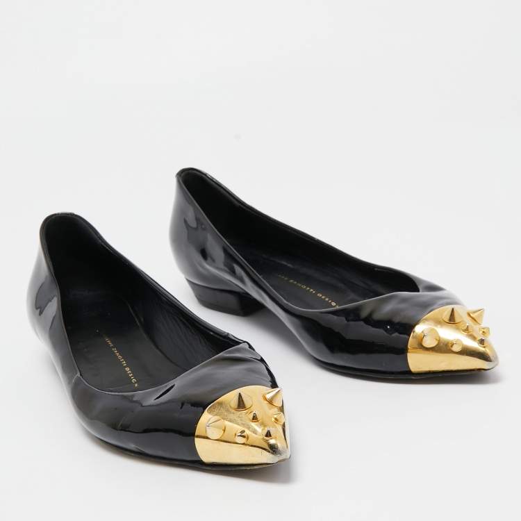 Pre Owned Giuseppe Zanotti Black Patent Leather Spiked Cap Toe Ballet Flats Size 38.5