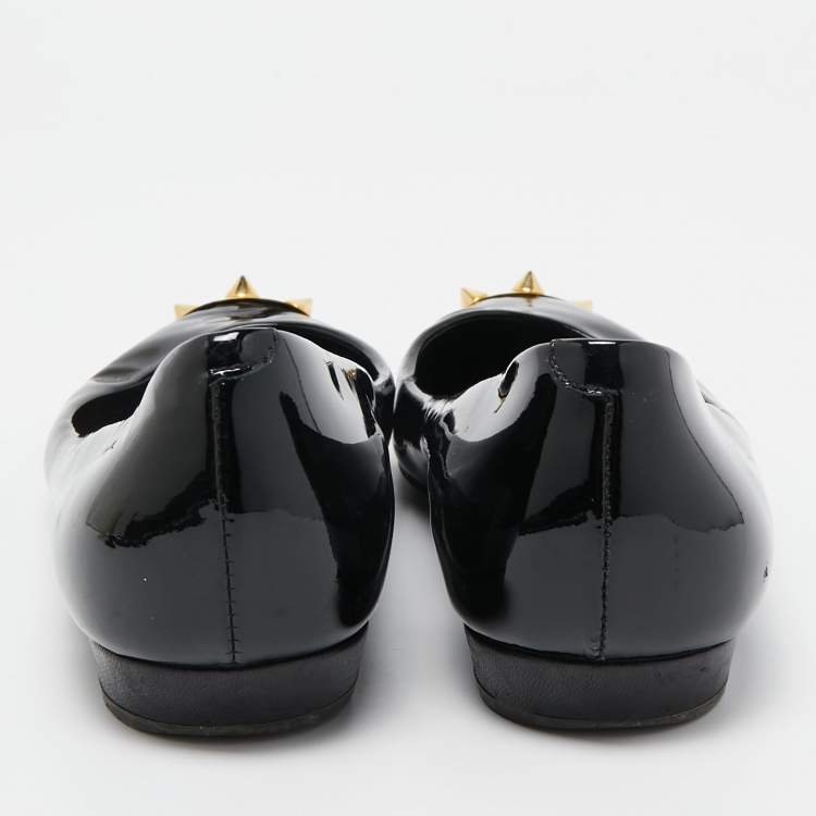 Pre Owned Giuseppe Zanotti Black Patent Leather Spiked Cap Toe Ballet Flats Size 38.5