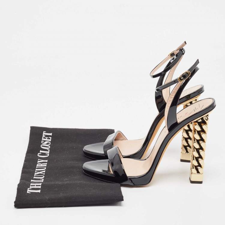Pre Owned Giuseppe Zanotti Black Patent Leather Cathy Ankle Strap Sandals Size 37