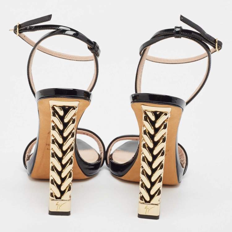 Pre Owned Giuseppe Zanotti Black Patent Leather Cathy Ankle Strap Sandals Size 37